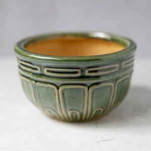 Green glazed vintage pottery ceramic planter pot made in Vietnam